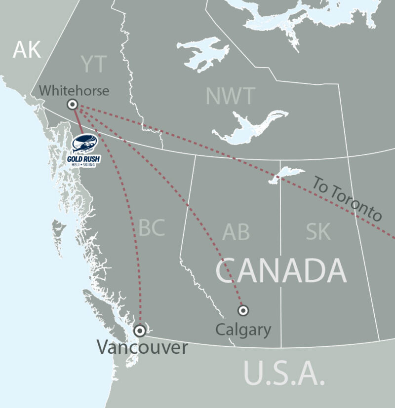 Map showing location of Gold Rush Heli-Skiing